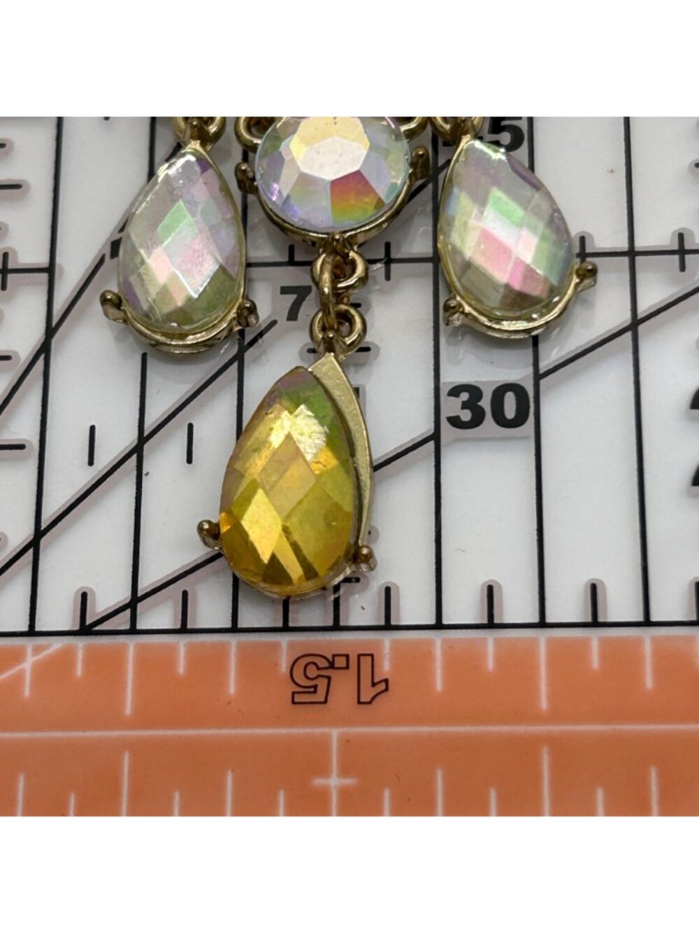 Vintage Gold Tone Aurora Borealis Earrings Acrylic Rhinestone Chandelier Dangle - Picture 10 of 10